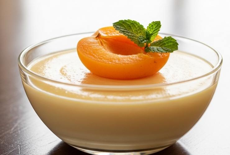 Crema di albicocche con pezzo di albicocca sopra