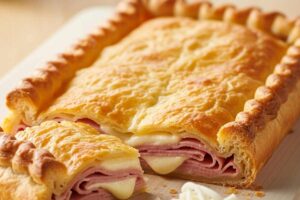 Una torta salata con prosciutto e mozzarella